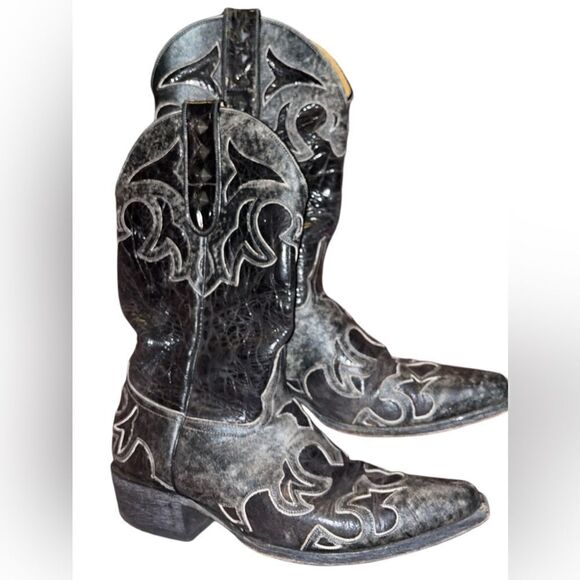 Sterling River CowGirl Cowboys Black/Gray Embroidered Leather Made InMexico - Picture 4 of 7